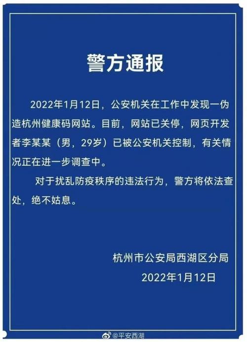 一男子开发伪造杭州健康码网站杭州警方网页开发者已被控制